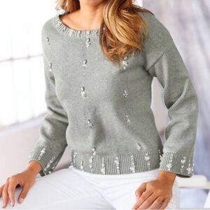 Cliché Embellished Gray Sweater, Medium